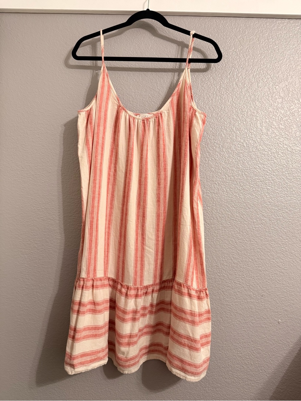 LOFT Cream and Red Striped Spaghetti Strap Dress